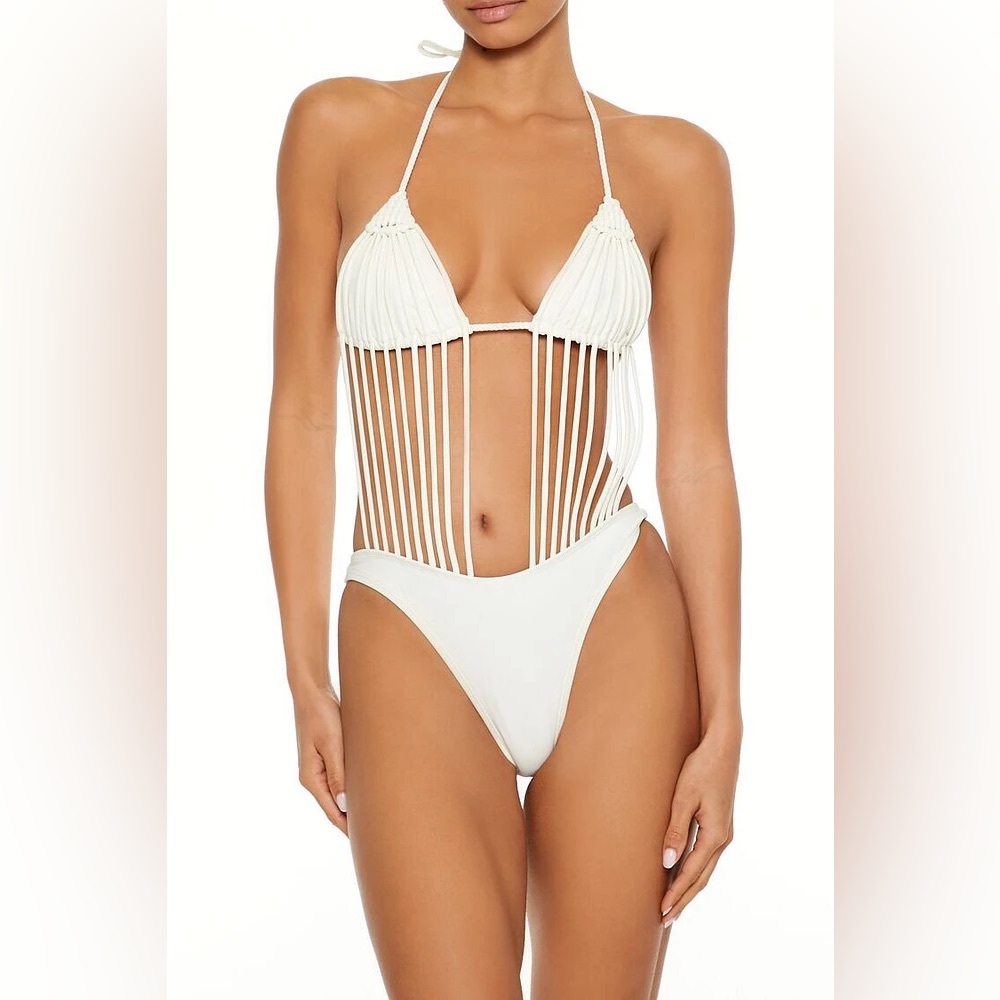 Macrame Halter Monokini One-Piece Swimsuit - Size Large- NWT